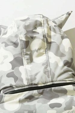 Y2K Grunge Camo Devil Puffer Jacket - Retro 90s Fashion, Summer Y2K Outfits, Gothic Y2K Style