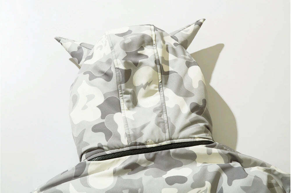 Y2K Grunge Camo Devil Puffer Jacket - Retro 90s Fashion, Summer Y2K Outfits, Gothic Y2K Style