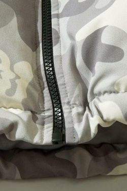Y2K Grunge Camo Devil Puffer Jacket - Retro 90s Fashion, Summer Y2K Outfits, Gothic Y2K Style