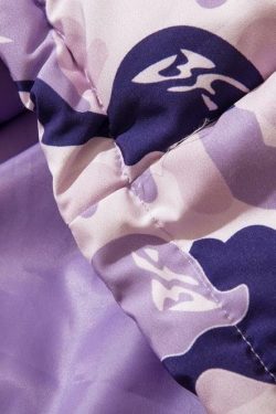 Y2K Grunge Camo Devil Puffer Jacket - Retro 90s Fashion, Summer Y2K Outfits, Gothic Y2K Style