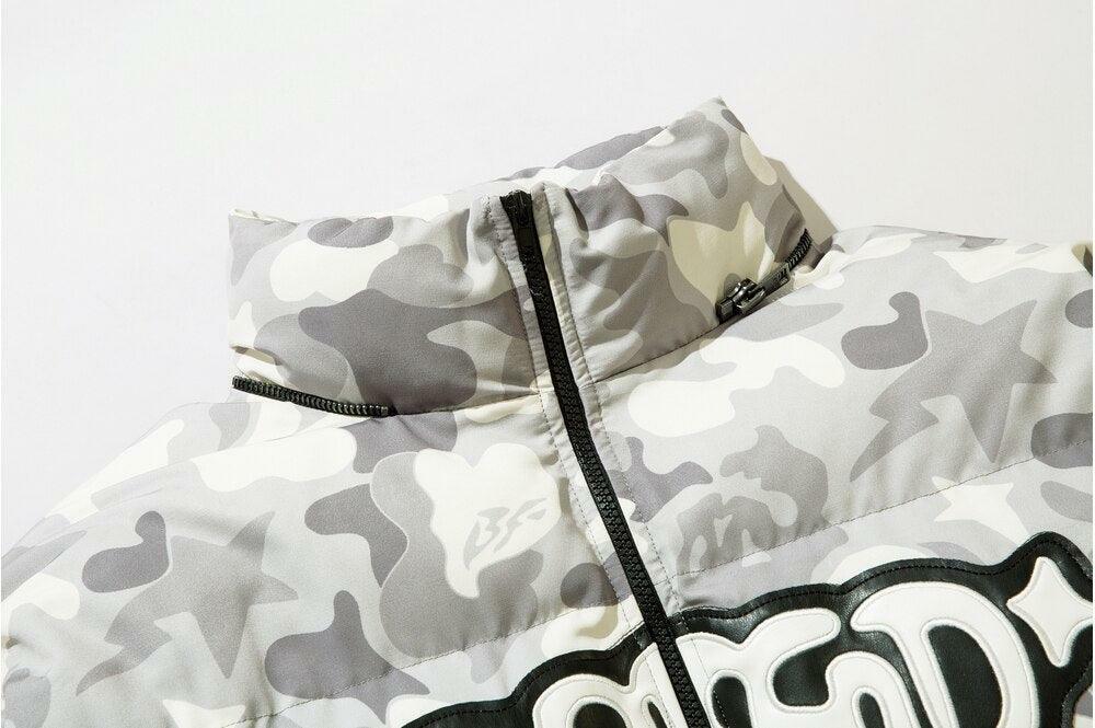 Y2K Grunge Camo Devil Puffer Jacket - Retro 90s Fashion, Summer Y2K Outfits, Gothic Y2K Style