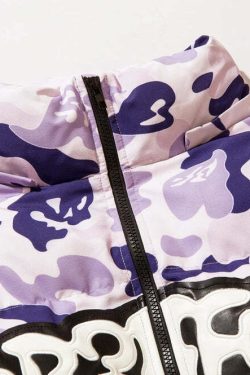 Y2K Grunge Camo Devil Puffer Jacket - Retro 90s Fashion, Summer Y2K Outfits, Gothic Y2K Style