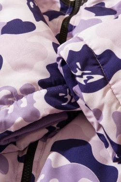 Y2K Grunge Camo Devil Puffer Jacket - Retro 90s Fashion, Summer Y2K Outfits, Gothic Y2K Style