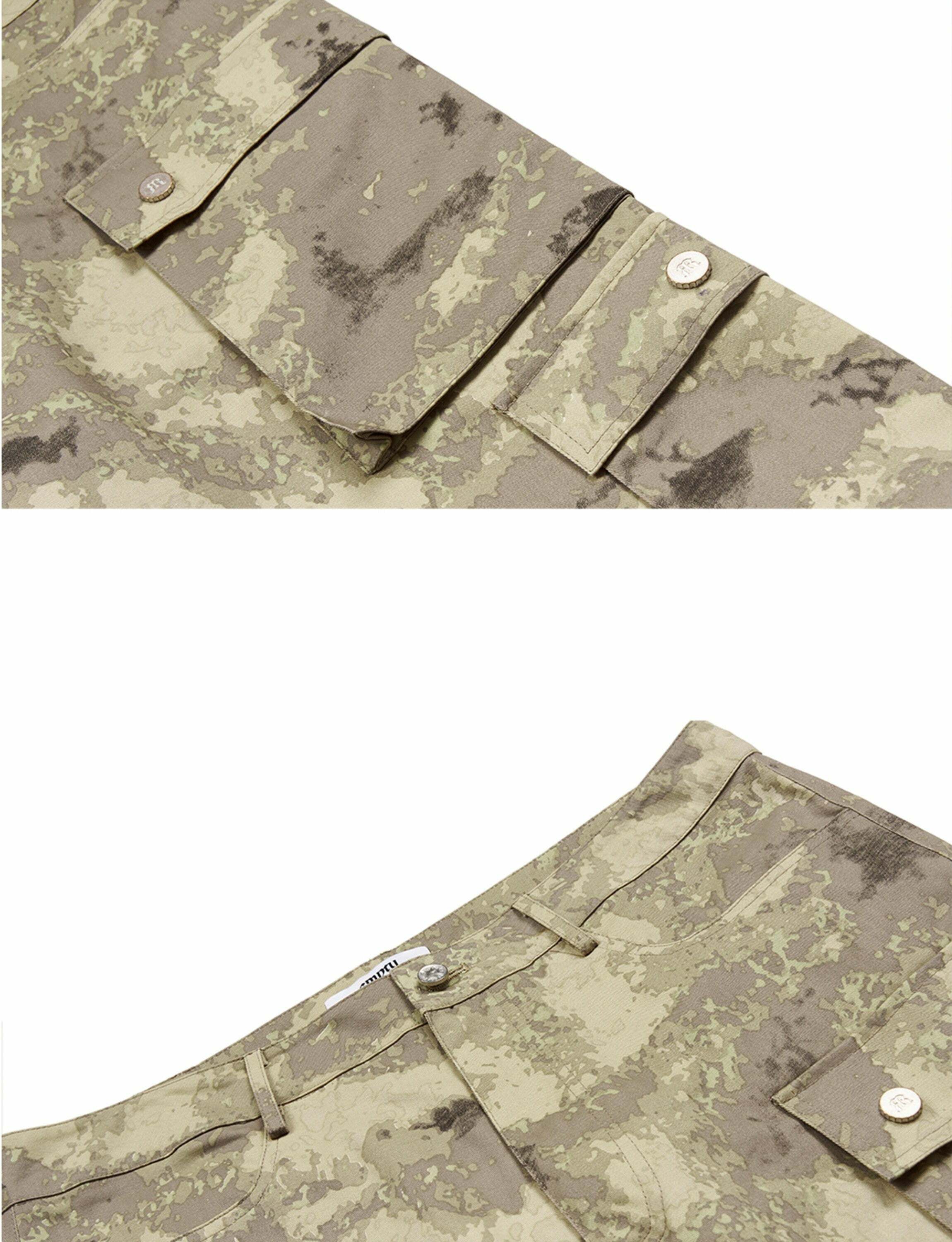 Y2K Grunge Camouflage Multipocket Cargo Pants - 90s Retro Summer Outfit for Women