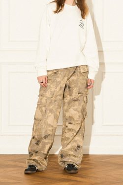 Y2K Grunge Camouflage Multipocket Cargo Pants - 90s Retro Summer Outfit for Women
