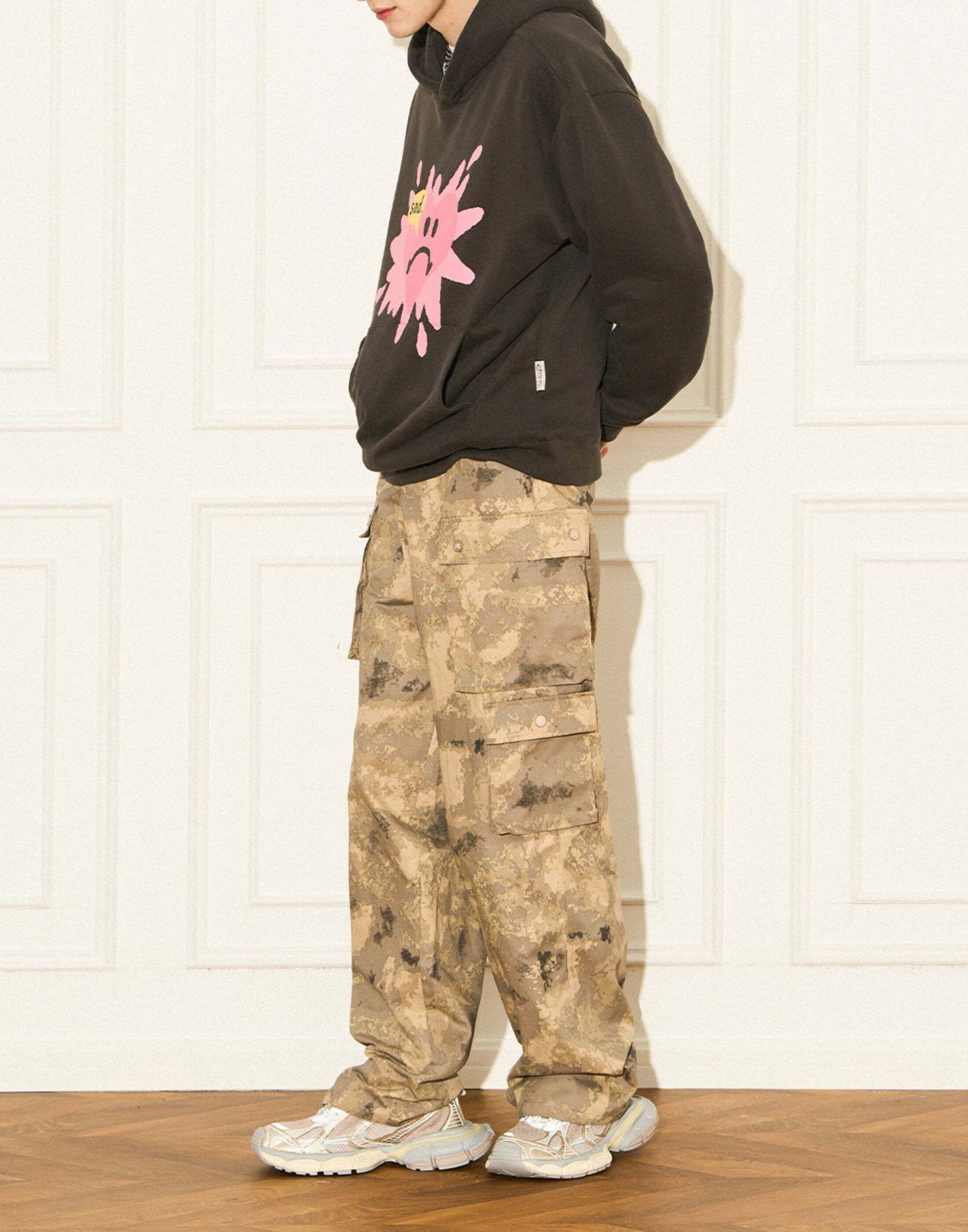 Y2K Grunge Camouflage Multipocket Cargo Pants - 90s Retro Summer Outfit for Women