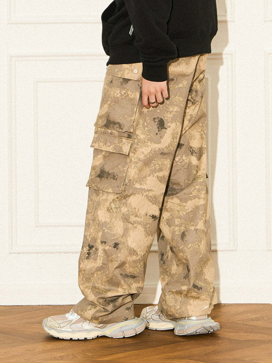 Y2K Grunge Camouflage Multipocket Cargo Pants - 90s Retro Summer Outfit for Women