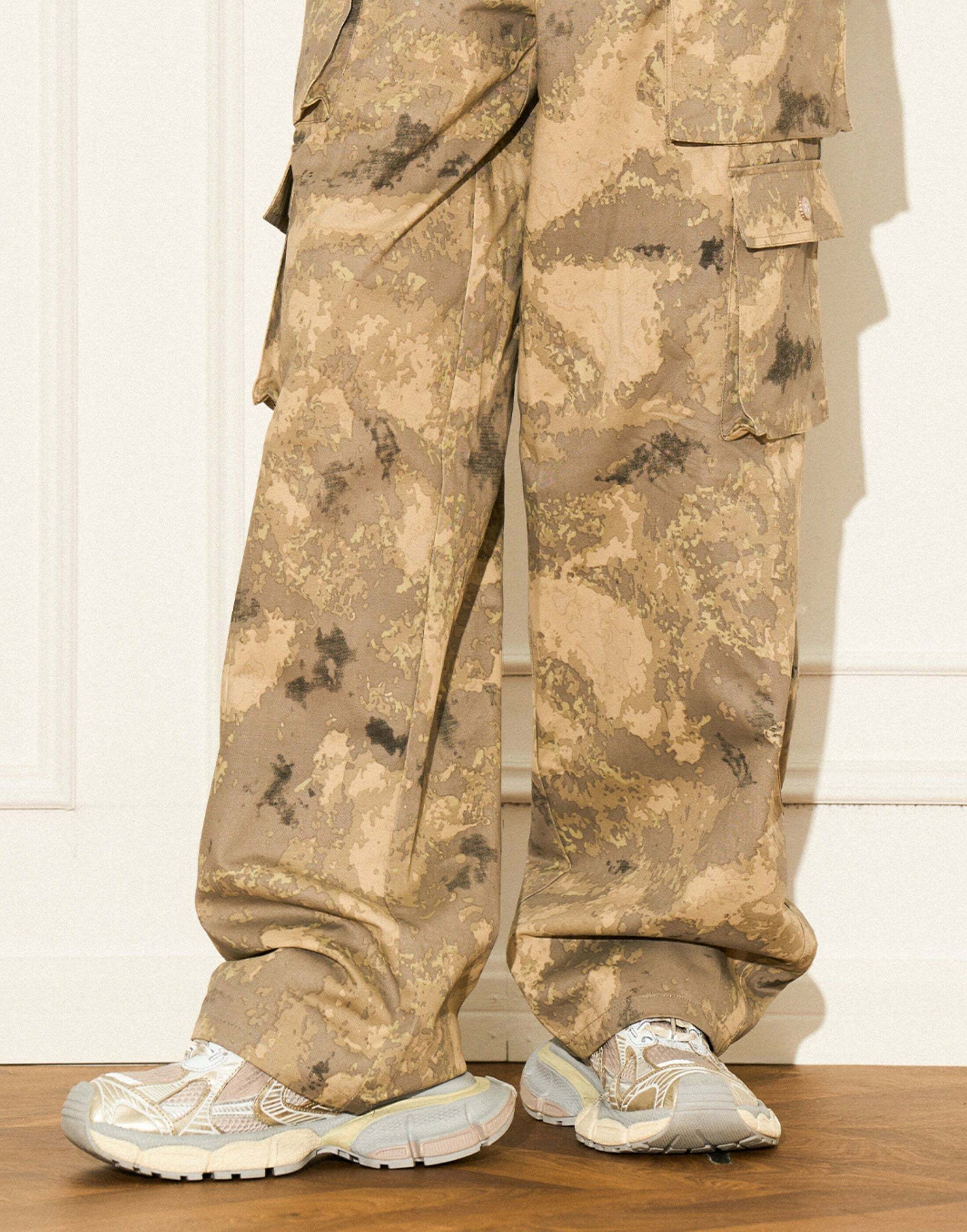 Y2K Grunge Camouflage Multipocket Cargo Pants - 90s Retro Summer Outfit for Women