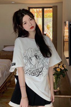 Y2K Grunge Candy Candy Vintage Anime Graphic Oversize T-Shirt - 90s Retro Summer Outfit