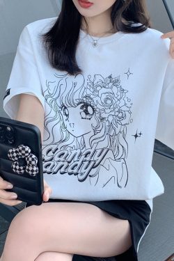 Y2K Grunge Candy Candy Vintage Anime Graphic Oversize T-Shirt - 90s Retro Summer Outfit