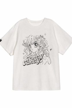 Y2K Grunge Candy Candy Vintage Anime Graphic Oversize T-Shirt - 90s Retro Summer Outfit