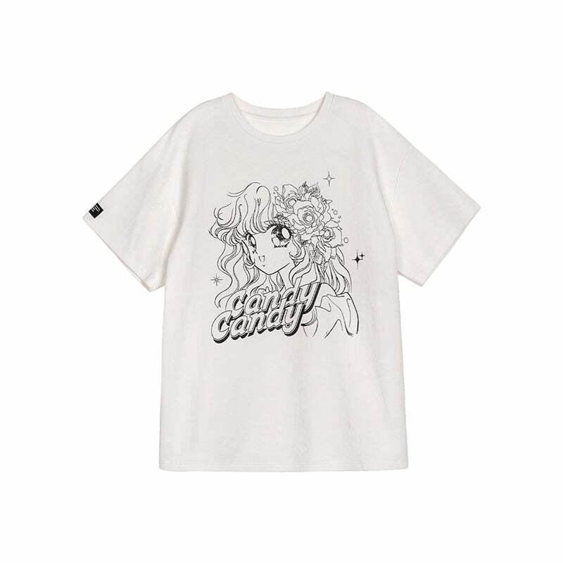 Y2K Grunge Candy Candy Vintage Anime Graphic Oversize T-Shirt - 90s Retro Summer Outfit