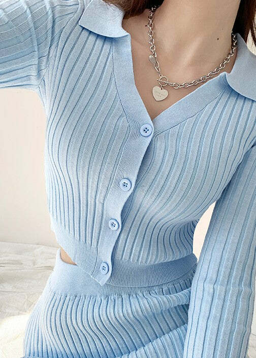 Y2K Grunge Cardigan & Mini Skirt Set - Retro 90s Summer Outfit, Pastel Goth, Y2K Fashion