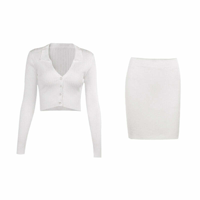 Y2K Grunge Cardigan & Mini Skirt Set - Retro 90s Summer Outfit, Pastel Goth, Y2K Fashion