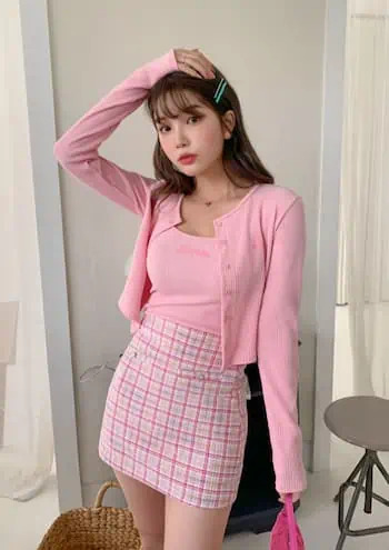 Y2K Grunge Cardigan & Sleeveless Top Set - 90s Retro Summer Outfit, Pastel Goth Style