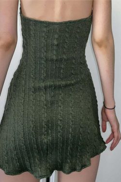 Y2K Grunge Carmel Knit Mini Dress - Retro 90s Summer Outfit, Pastel Goth, Y2K Party Look