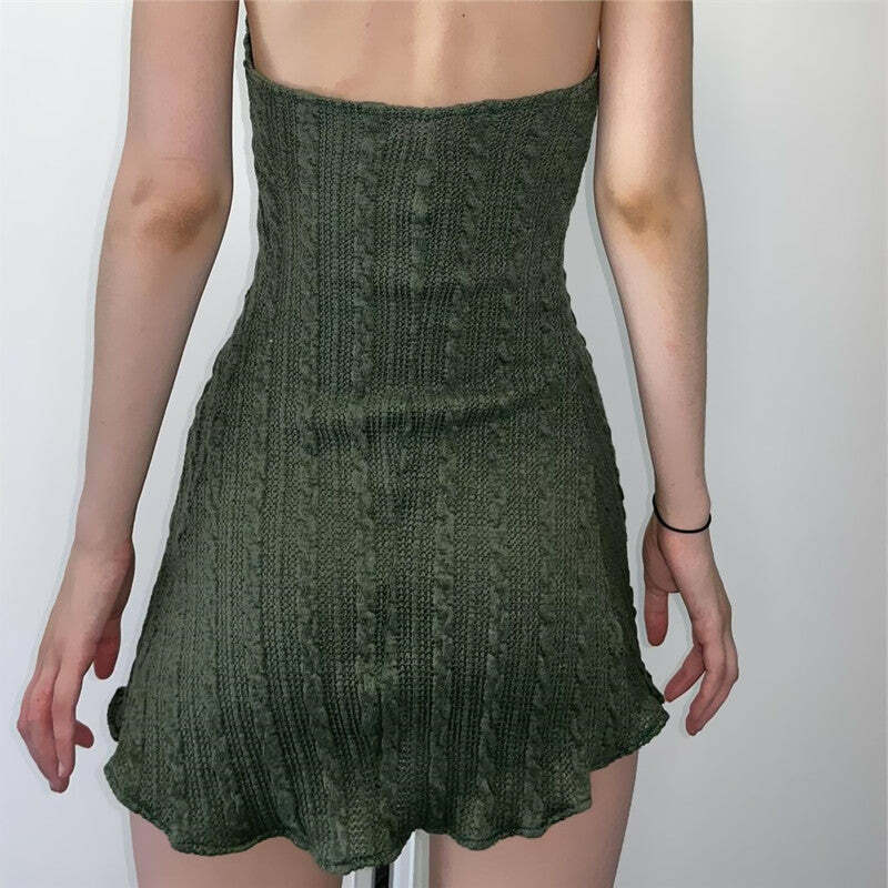 Y2K Grunge Carmel Knit Mini Dress - Retro 90s Summer Outfit, Pastel Goth, Y2K Party Look