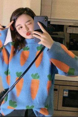 Y2K Grunge Carrot Sweater - Retro 90s Fashion, Summer Y2K Outfits, Pastel Goth Style