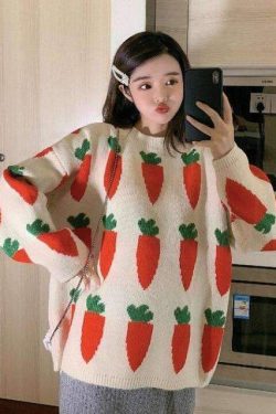 Y2K Grunge Carrot Sweater - Retro 90s Fashion, Summer Y2K Outfits, Pastel Goth Style