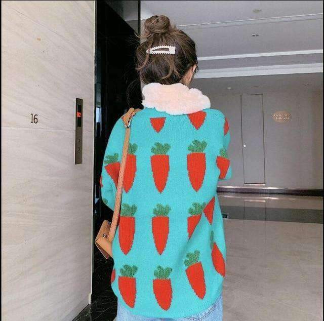 Y2K Grunge Carrot Sweater - Retro 90s Fashion, Summer Y2K Outfits, Pastel Goth Style