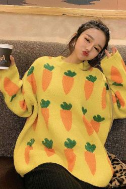 Y2K Grunge Carrot Sweater - Retro 90s Fashion, Summer Y2K Outfits, Pastel Goth Style