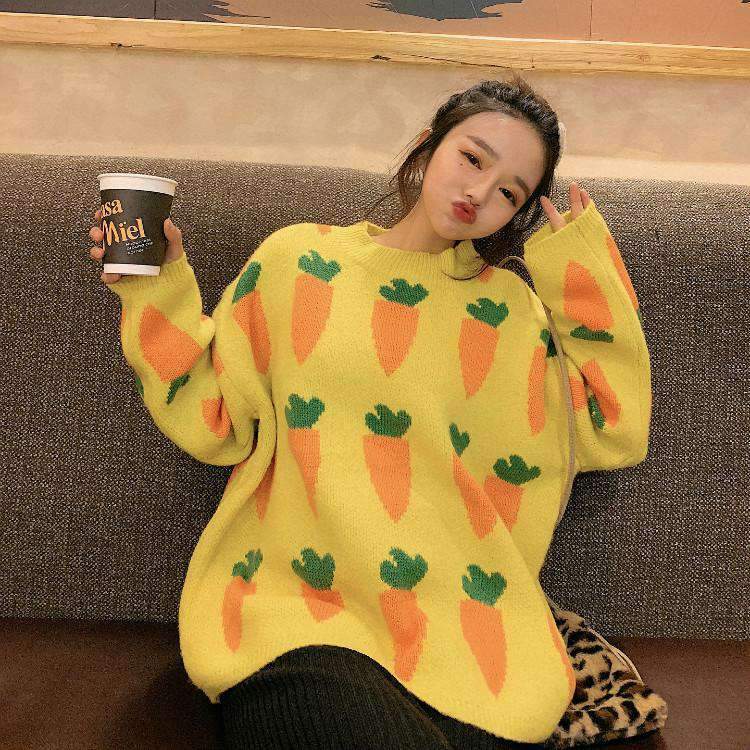 Y2K Grunge Carrot Sweater - Retro 90s Fashion, Summer Y2K Outfits, Pastel Goth Style