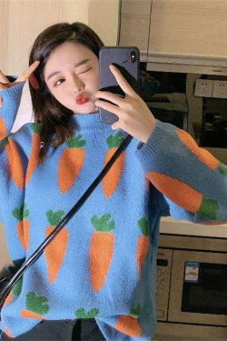 Y2K Grunge Carrot Sweater - Retro 90s Fashion, Summer Y2K Outfits, Pastel Goth Style