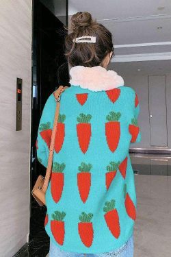 Y2K Grunge Carrot Sweater - Retro 90s Fashion, Summer Y2K Outfits, Pastel Goth Style