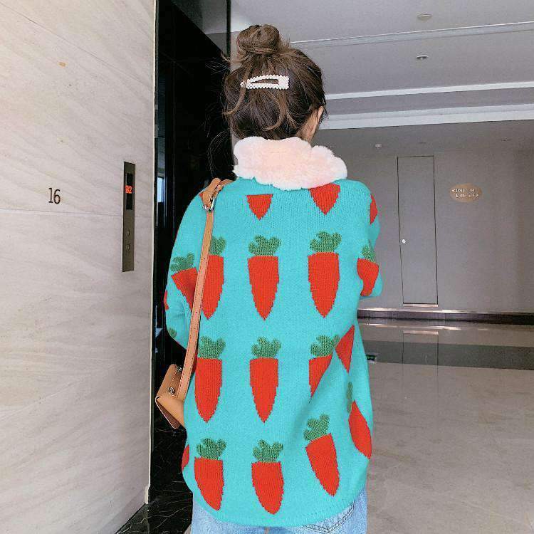Y2K Grunge Carrot Sweater - Retro 90s Fashion, Summer Y2K Outfits, Pastel Goth Style