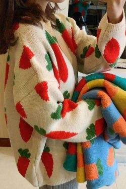 Y2K Grunge Carrot Sweater - Retro 90s Fashion, Summer Y2K Outfits, Pastel Goth Style