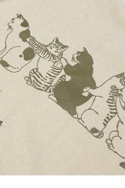Y2K Grunge Cat Massage Train Tee - Retro 90s Summer Outfit, Pastel Goth, Y2K Fashion