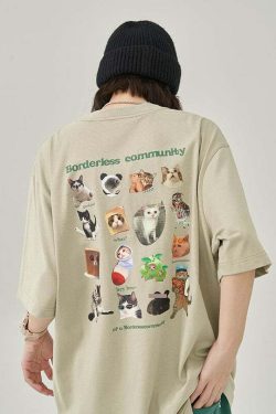 Y2K Grunge Cat Meme Tee - Retro 90s Fashion, Summer Y2K Outfits, Pastel Goth, Y2K Pop