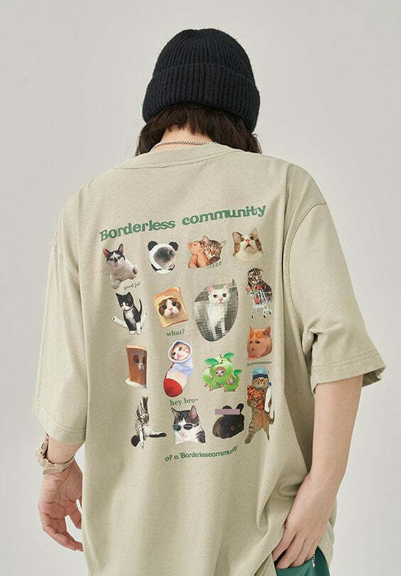 Y2K Grunge Cat Meme Tee - Retro 90s Fashion, Summer Y2K Outfits, Pastel Goth, Y2K Pop