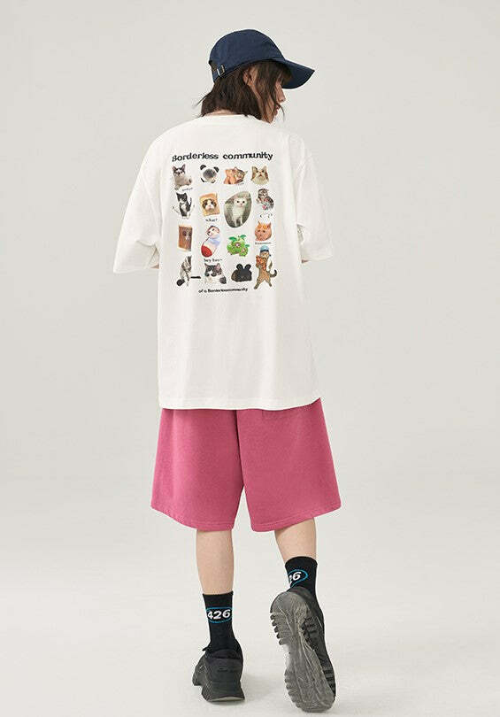 Y2K Grunge Cat Meme Tee - Retro 90s Fashion, Summer Y2K Outfits, Pastel Goth, Y2K Pop