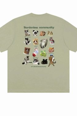 Y2K Grunge Cat Meme Tee - Retro 90s Fashion, Summer Y2K Outfits, Pastel Goth, Y2K Pop