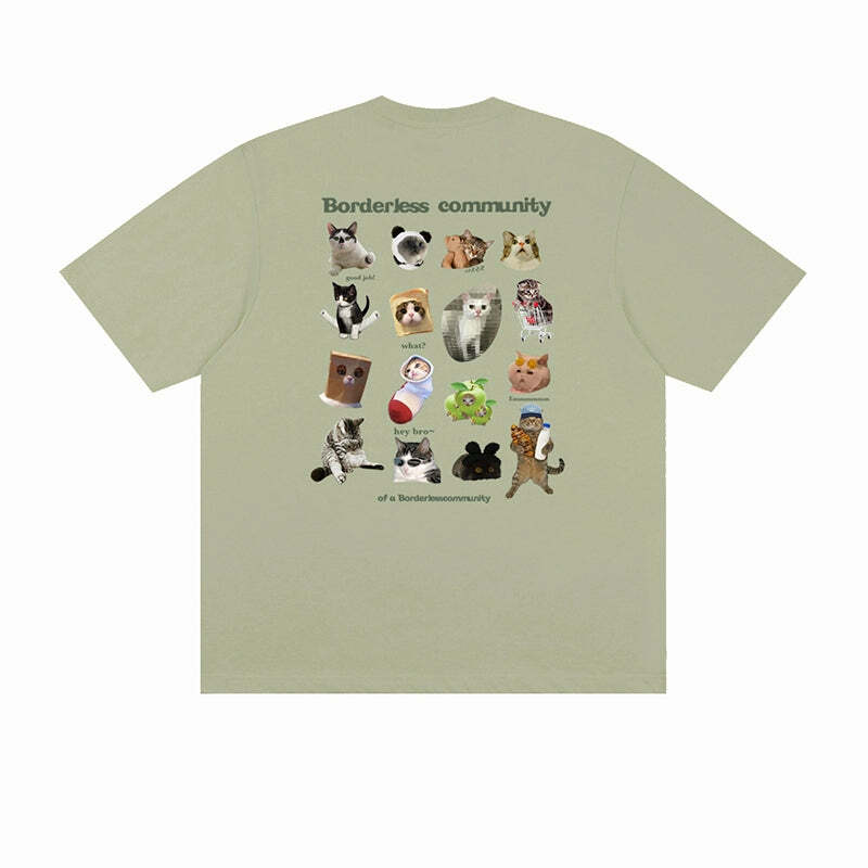 Y2K Grunge Cat Meme Tee - Retro 90s Fashion, Summer Y2K Outfits, Pastel Goth, Y2K Pop