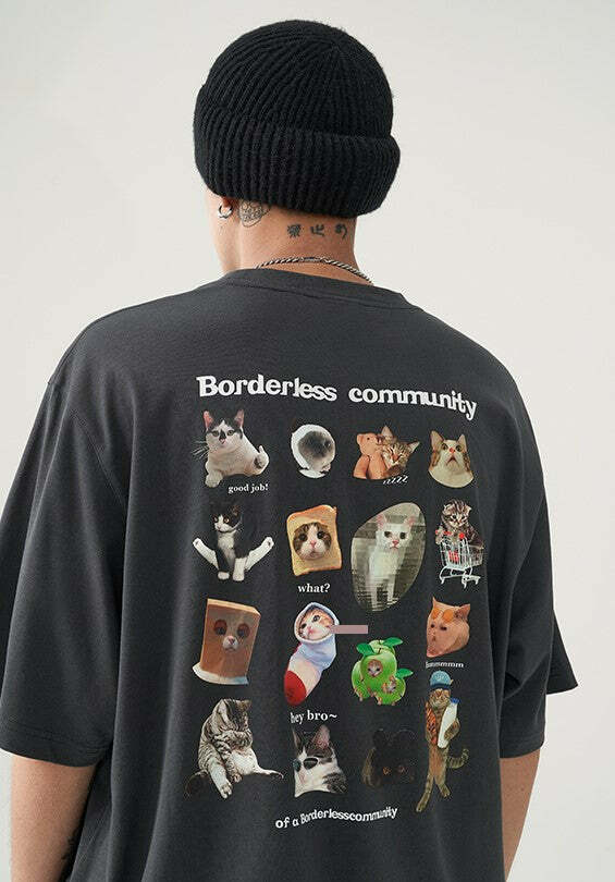 Y2K Grunge Cat Meme Tee - Retro 90s Fashion, Summer Y2K Outfits, Pastel Goth, Y2K Pop