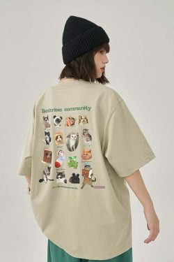 Y2K Grunge Cat Meme Tee - Retro 90s Fashion, Summer Y2K Outfits, Pastel Goth, Y2K Pop