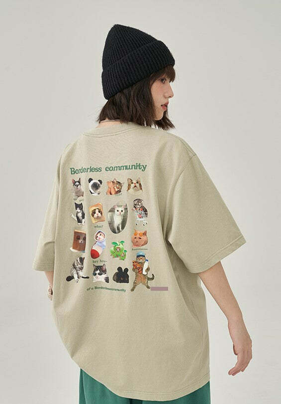 Y2K Grunge Cat Meme Tee - Retro 90s Fashion, Summer Y2K Outfits, Pastel Goth, Y2K Pop