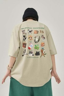 Y2K Grunge Cat Meme Tee - Retro 90s Fashion, Summer Y2K Outfits, Pastel Goth, Y2K Pop