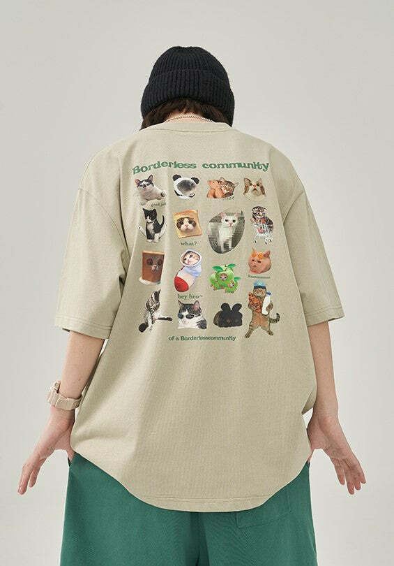 Y2K Grunge Cat Meme Tee - Retro 90s Fashion, Summer Y2K Outfits, Pastel Goth, Y2K Pop