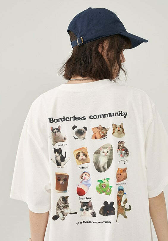 Y2K Grunge Cat Meme Tee - Retro 90s Fashion, Summer Y2K Outfits, Pastel Goth, Y2K Pop