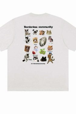 Y2K Grunge Cat Meme Tee - Retro 90s Fashion, Summer Y2K Outfits, Pastel Goth, Y2K Pop