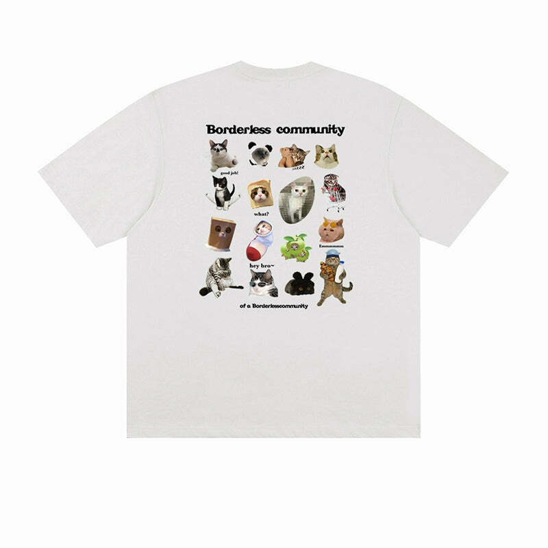 Y2K Grunge Cat Meme Tee - Retro 90s Fashion, Summer Y2K Outfits, Pastel Goth, Y2K Pop