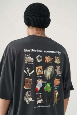 Y2K Grunge Cat Meme Tee - Retro 90s Summer Outfit, Baby Tee, Y2K Fashion for Women