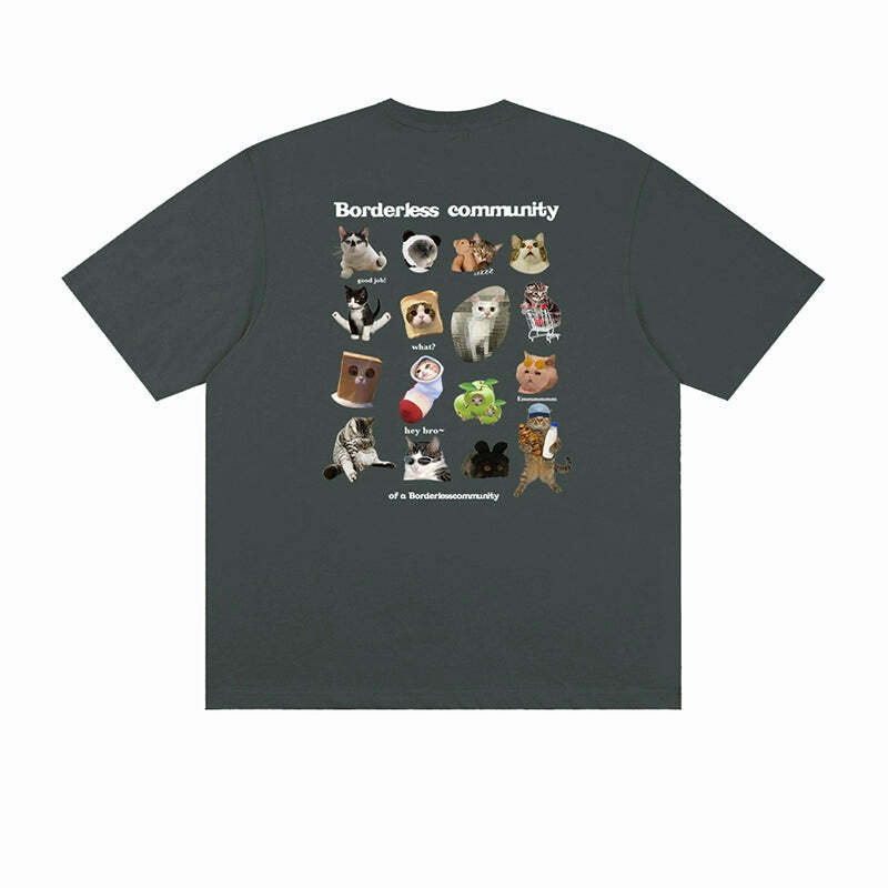 Y2K Grunge Cat Meme Tee - Retro 90s Summer Outfit, Baby Tee, Y2K Fashion for Women