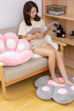 Y2K Grunge Cat Paw Pillow Seat Cushion - Retro 90s Summer Decor, Pastel Goth, Y2K Aesthetic