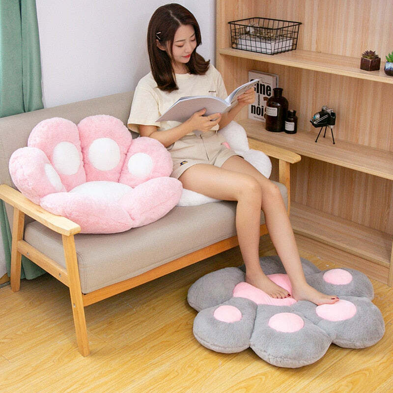 Y2K Grunge Cat Paw Pillow Seat Cushion - Retro 90s Summer Decor, Pastel Goth, Y2K Aesthetic