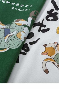 Y2K Grunge Cat Taiyaki Tee - Retro 90s Fashion, Summer Y2K Outfits, Pastel Goth Style