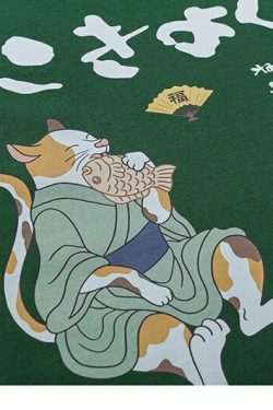 Y2K Grunge Cat Taiyaki Tee - Retro 90s Fashion, Summer Y2K Outfits, Pastel Goth Style